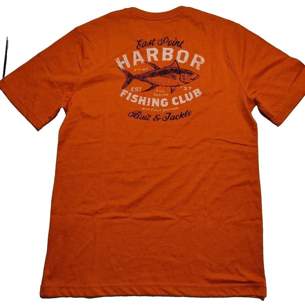 IZOD Saltwater East Point Harbor Fishing Club Orange T-Shirt - Men Small‎ NEW